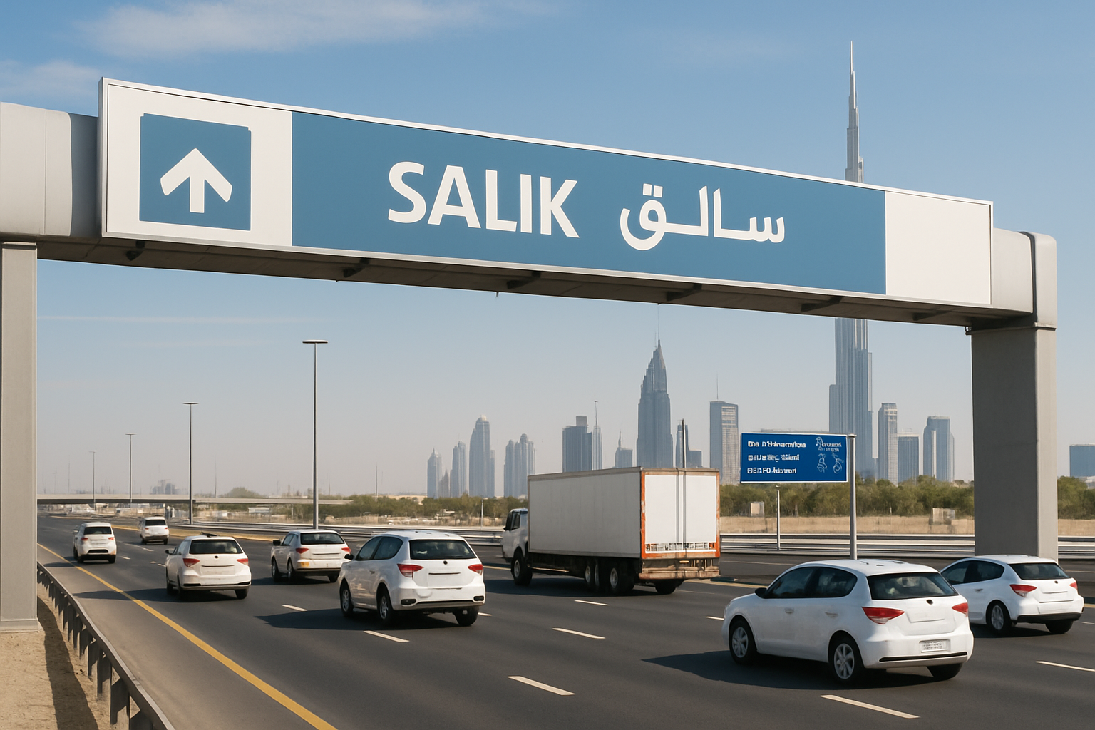 Electronic toll gate on a Dubai highway