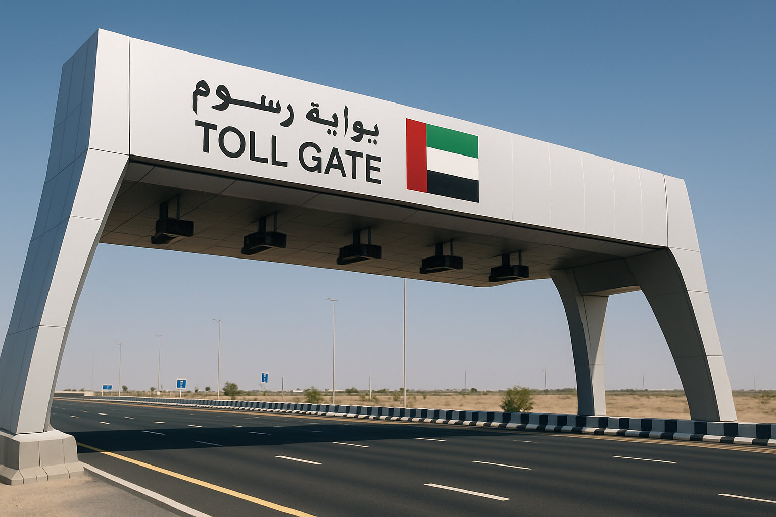 Modern toll gate on a UAE highway