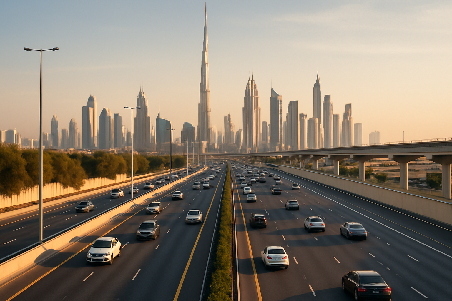 Scenic Dubai highway with smooth traffic flow