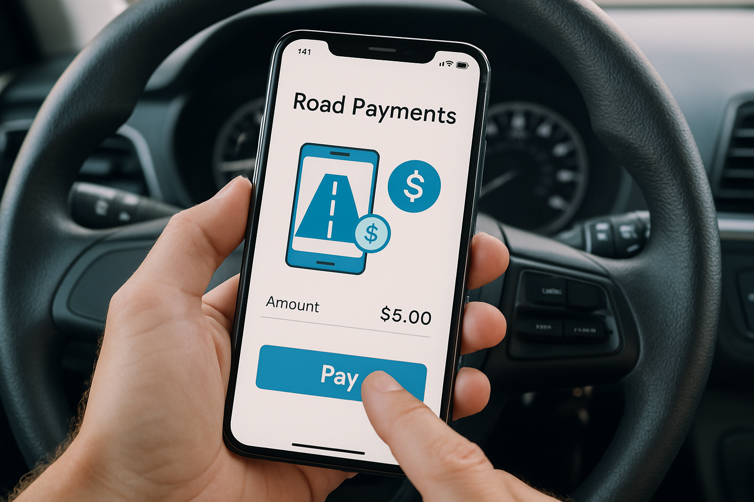 User accessing mobile app for road payments